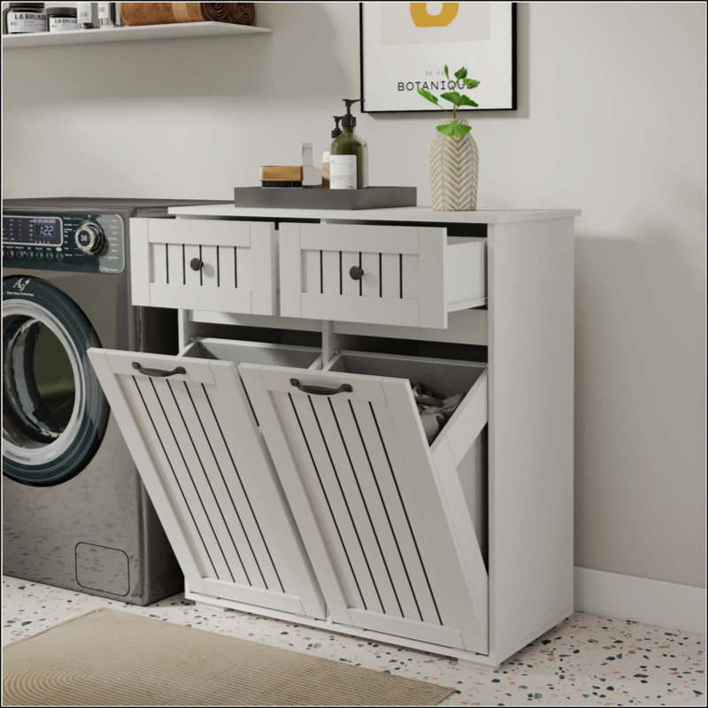 Armoire à linge avec 2 paniers à linge amovibles et 2 tiroirs