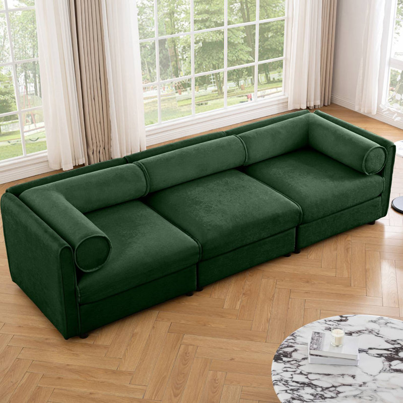 109" Upholstered Modular Sofa With Storage Seats, Green