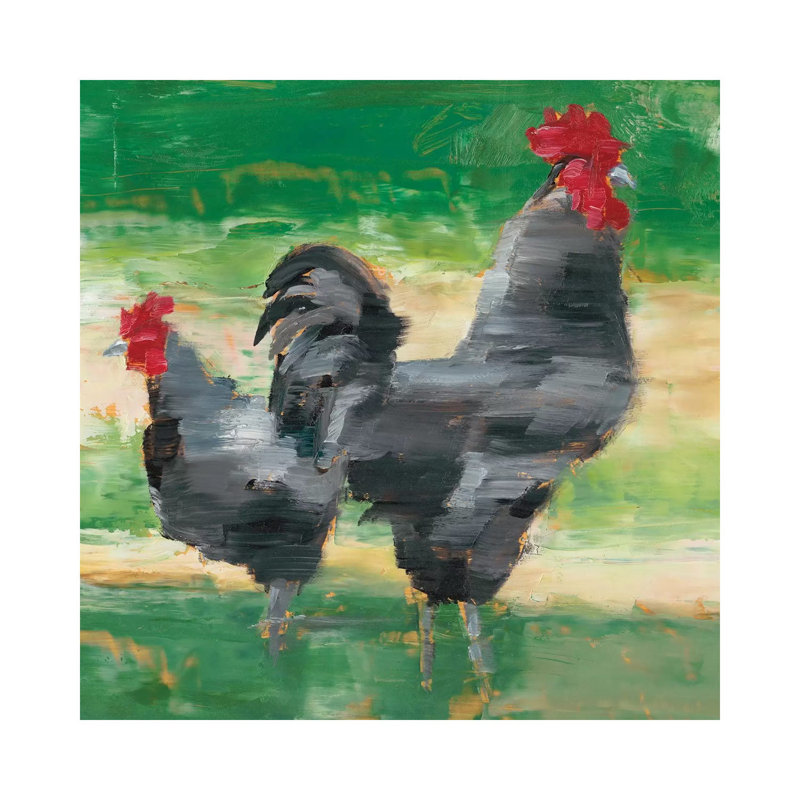 «Black Rooster & Hen I» par Ethan Harper - reproduction d'art, H 26 po x l 26 po x P 1,5 po, Toile tendue, Pas de tapis