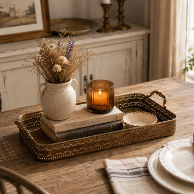 Set of 2 Farmhouse Rectangular Decorative Trays for Tabletop Decor