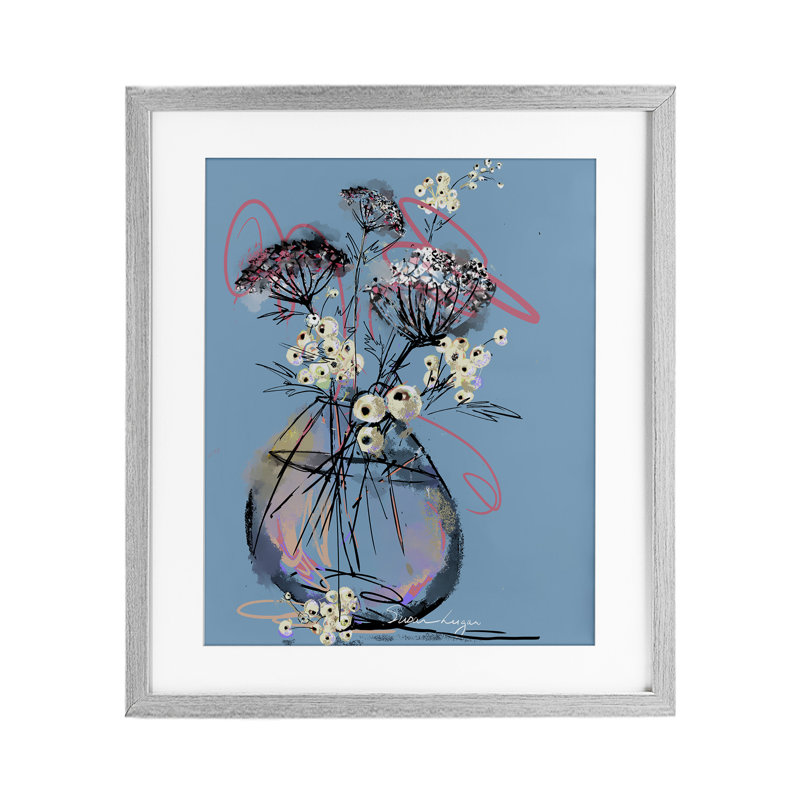 "Abstract Snowberries", reproduction encadrée sous verre, design par Susan Lugar, Cadre de ferme gris, H 16 po x l 13 po