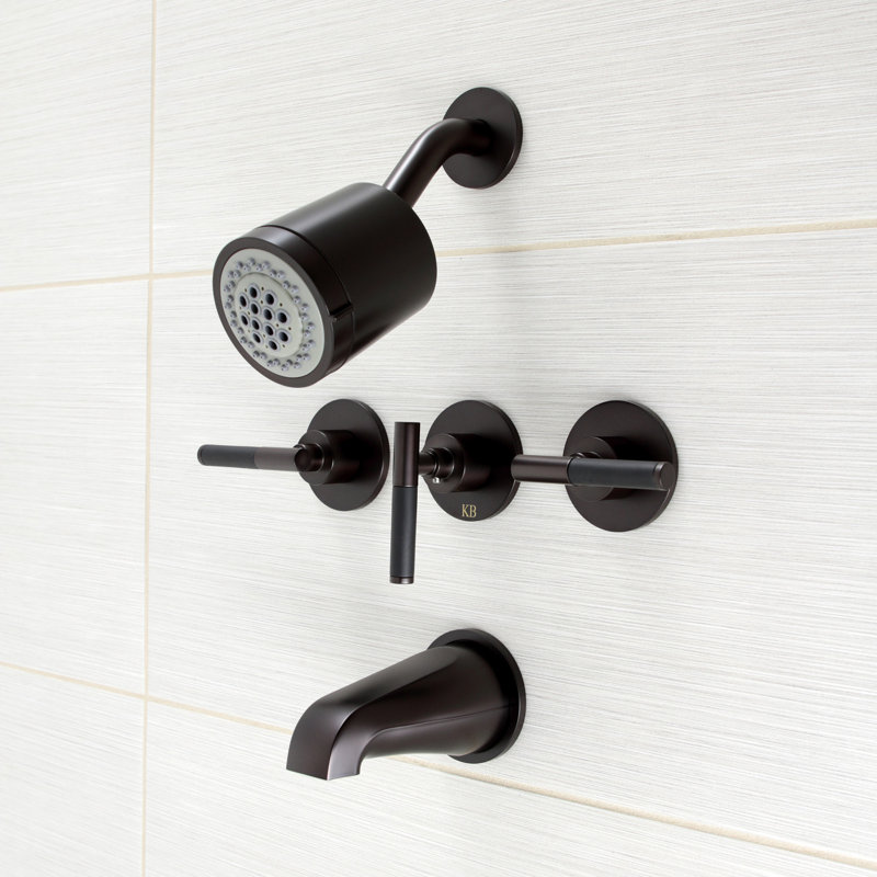 Kingston Brass Kaiser Triple-Handle Tub and Shower Faucet, Oil Rubbed Bronze