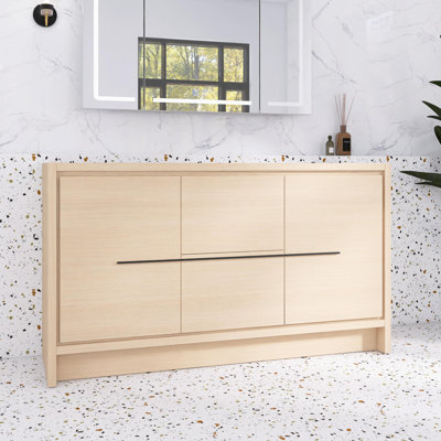Base de meuble-lavabo autoportant 60 po, portes d'armoire à fermeture en douceur et tiroirs
