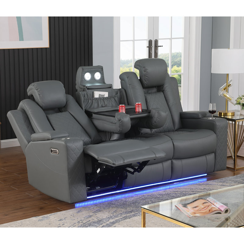 Tiertza Electric Power Reclining Sofa With Adjustable Headrest  & Storage, Gray