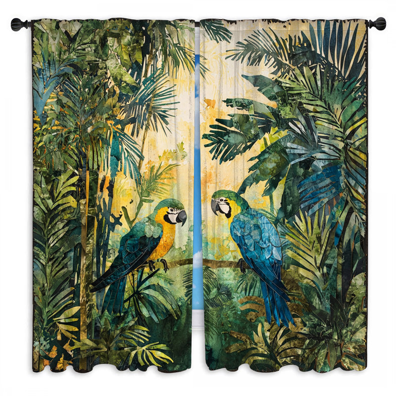 Rideaux tropicaux perroquets dans la jungle, 20 po x 80 po - 2 panneaux, Obscurcissement de chambre