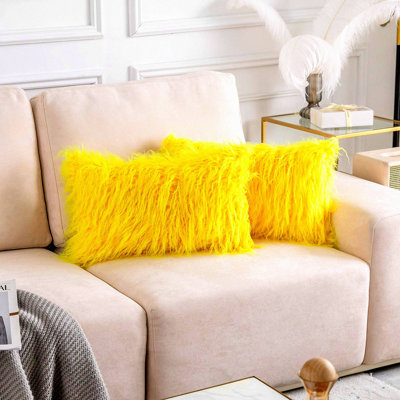 FuzzySpring Decorative Oblong Pillow Covers - Set of 2 Yellow Throw Pillow Cover for Couch Sofa Bed