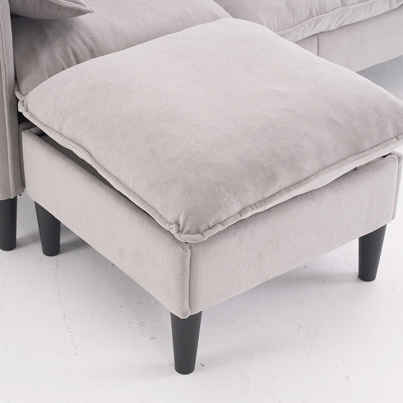Canapé modulaire moderne en L avec revêtement et repose-pieds pour le salon, Tissu beige