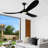 Black 3 Blade Solid Wood Indoor Outdoor Ceiling Fans with Lights for Patios Living Room Bedroom - 60 Inch-912080174