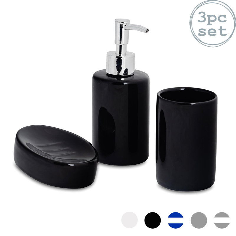 Harbour Housewares - Ceramic Bathroom Accessories Set - 3 Pieces, Black