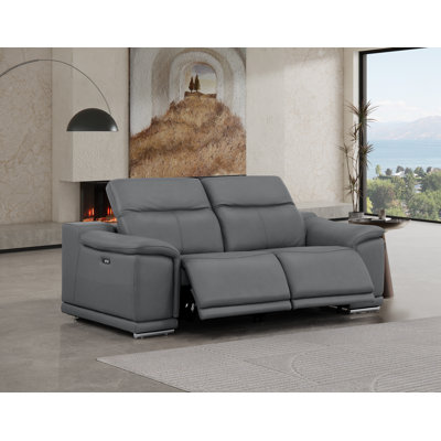 Genuine Leather Loveseat With Dual Power Recliners