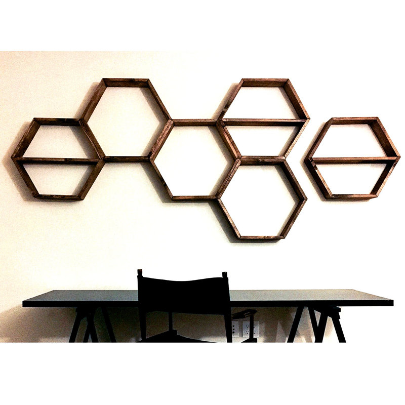 Modern Rustic Wall Shelf (6 Pieces), Walnut Finish, 15.7 x 14.6 x 3.9 inches | 100% Solid Wood Construction, Easy Wall Mounting | Stylish Storage Solution for Home, Office & Living Spaces