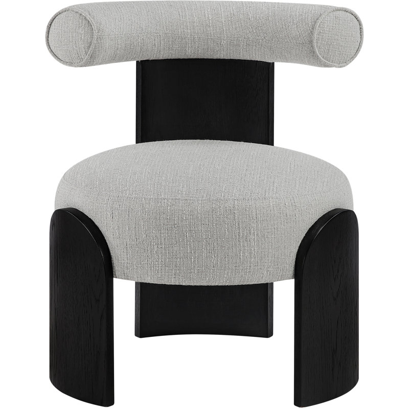 Fauteuil d'appoint rembourré Calder, Noir, Tissu gris texturé en lin