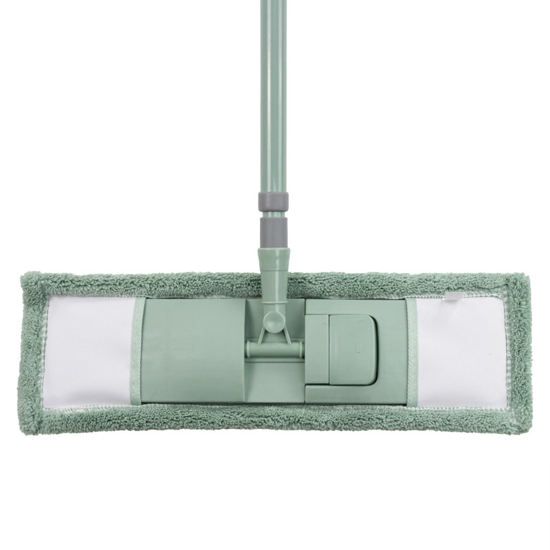 JVL Extended Microfibre Mop – Flat Floor Cleaner with Long Handle – Machine Washable & Reusable Cleaning Head – Green
