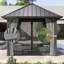 Pavillon de jardin à toit rigide 10 pi x 10 pi avec toit en acier, filet et rideaux