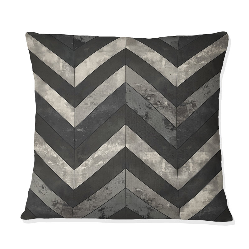 Coussin décoratif gris à motif de chevrons dynamiques III, H 16 po x l 16 po