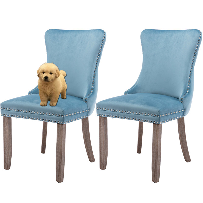 Velvet Upholstered Dining Chairs Kitchen Chairs Set of 8, Light Blue, 2