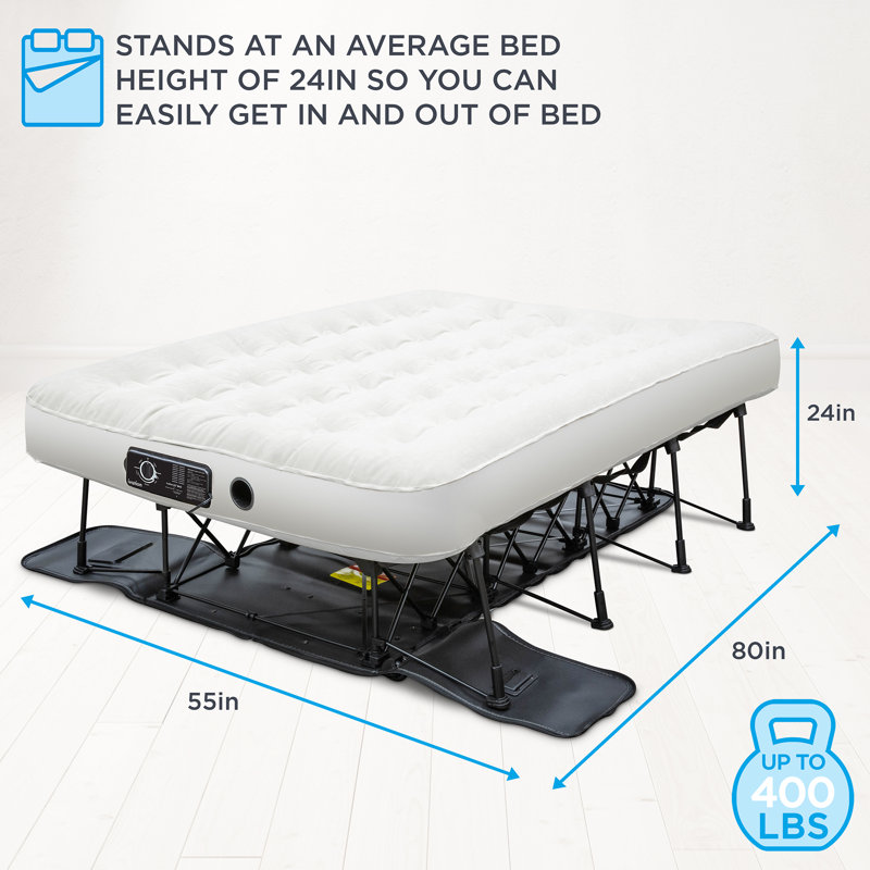 Ivation EZ-Bed Full -Air Mattress with Frame & Rolling Case, Deflate Defender™, Dual Auto Pump, Durable Dual-Layer Air Bed for Guests & Travel