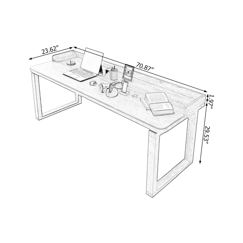 Dark walnut Rectangular Solid Wood desk, 29.53" H x 70.87" W x 23.62" D