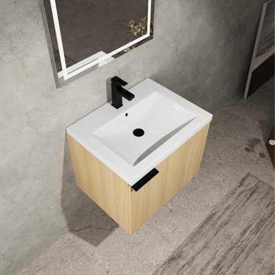 Meuble-lavabo de 61 cm pour grandes salles de bain - Construction moderne en contreplaqué de chêne et grande capacité de rangement. Étagère spacieuse avec plusieurs options.