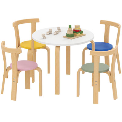 Kids 5 Piece Solid Wood Round Play Or Activity Table and Chair Set