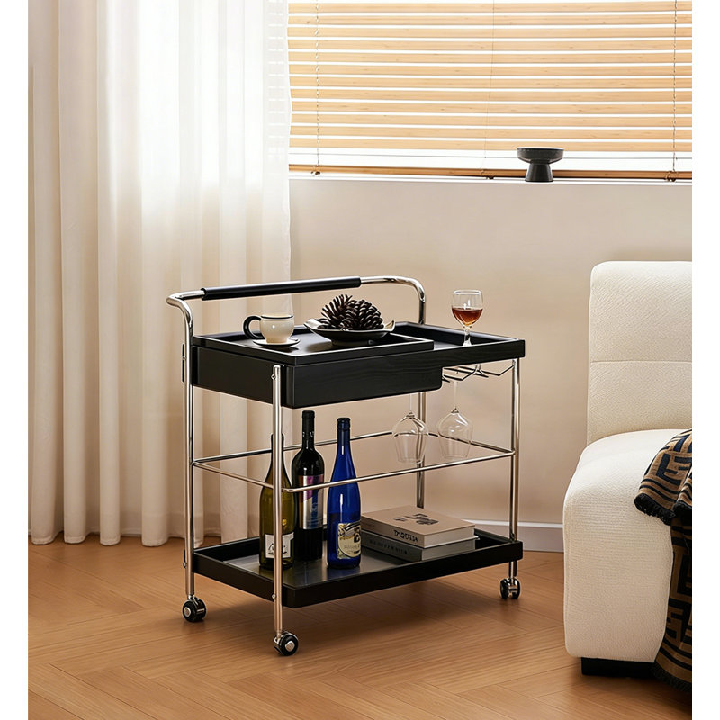 Chariot de rangement mobile en acier inoxydable, Black