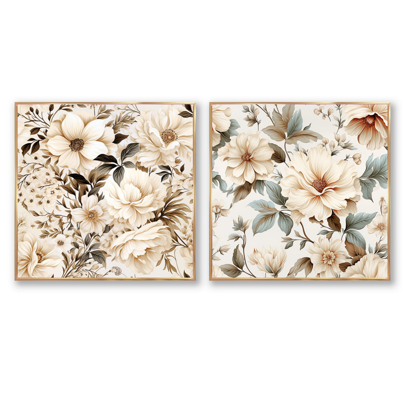 Thatcham - Floral Square Collage Set Of 2, Gold Floater Framed, 36" H x 73" W