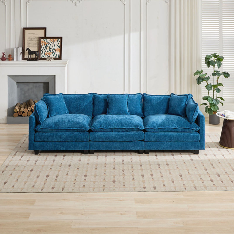 113.8" Sofa Couch Upholstered Sofa, Blue