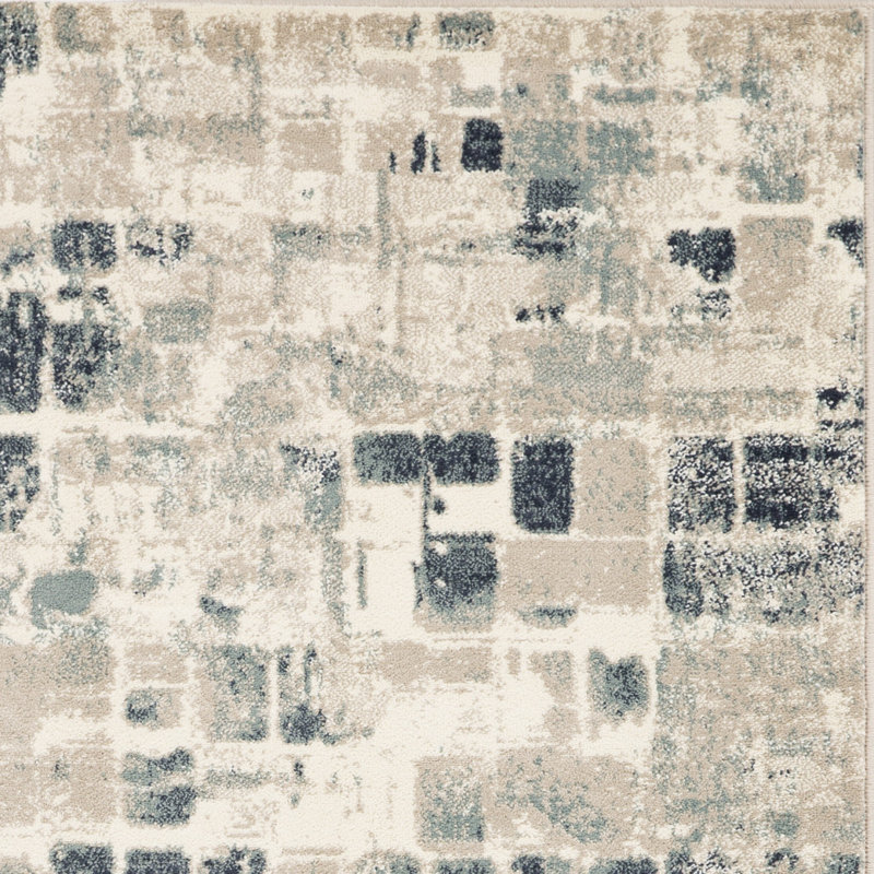 Tapis abstrait bleu et beige 3 pi x 5 pi Dhurrie