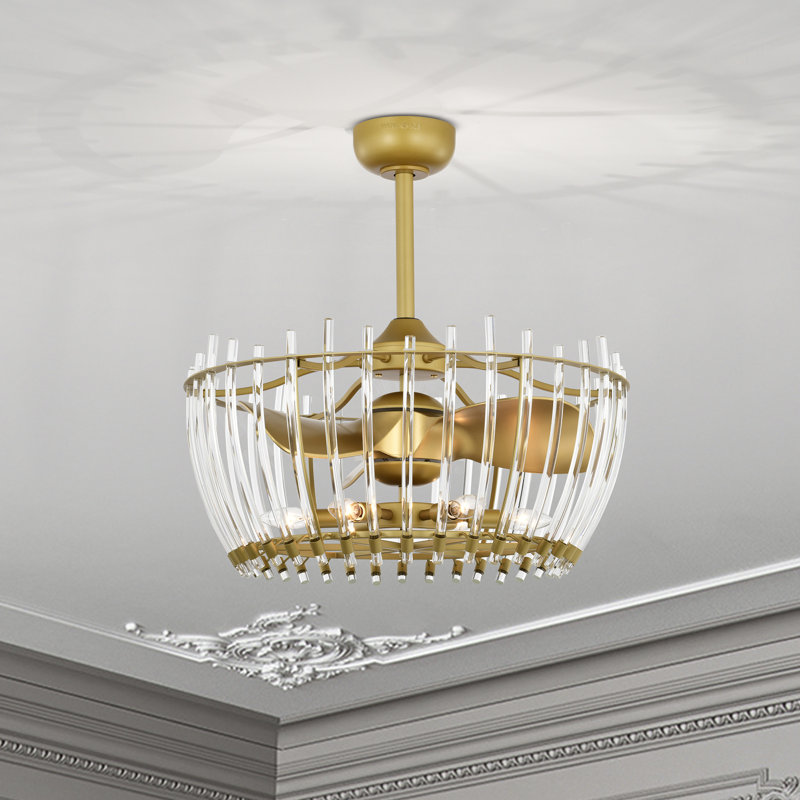Ventilateur de plafond à cage à 3 pales de 19 po avec télécommande et ensemble d'éclairage inclus