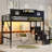 Full Size Loft Bed With Stairs, Metal Full Loft Bed With High And House Shaped Guardrails, High Loft Bed With Wardrobe For Kids Teens, Black( Expect Arrival Date2026/3/7)-1874853957-1874853956