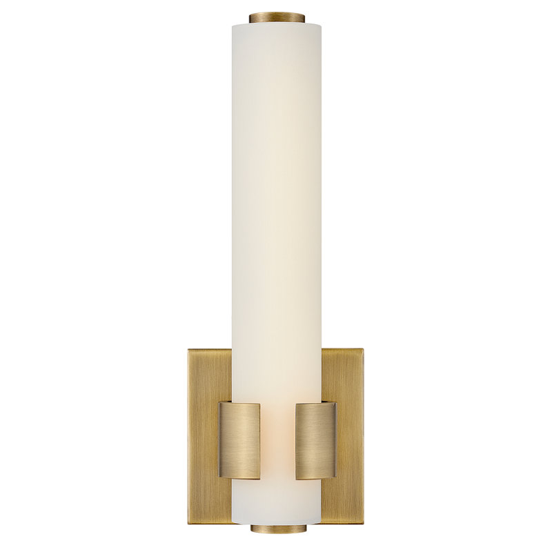 Aiden Integrated LED Bath Sconce w/ Etched White Glass, Lacquered Brass