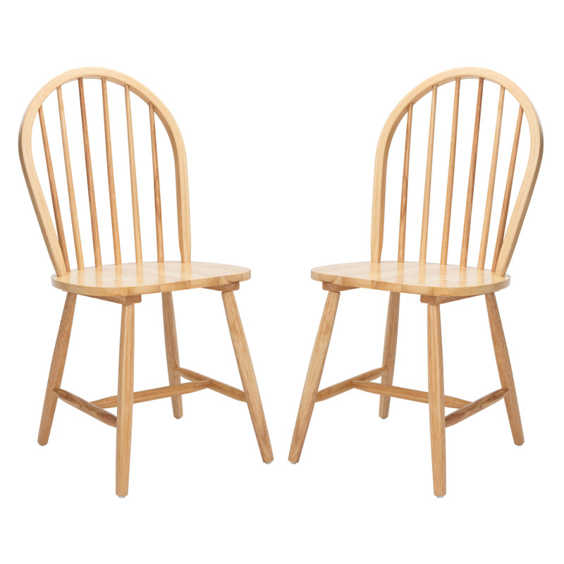 Natural Rubberwood High Slat Back Windsor Side Chair Set