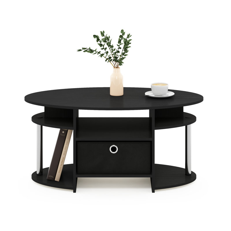 Allenville Pedestal Coffee Table with Storage, Black Oak
