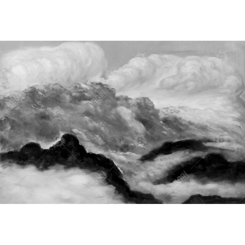 Toile encadrée avec nuages gris et montagnes blanches | Décoration intérieure
