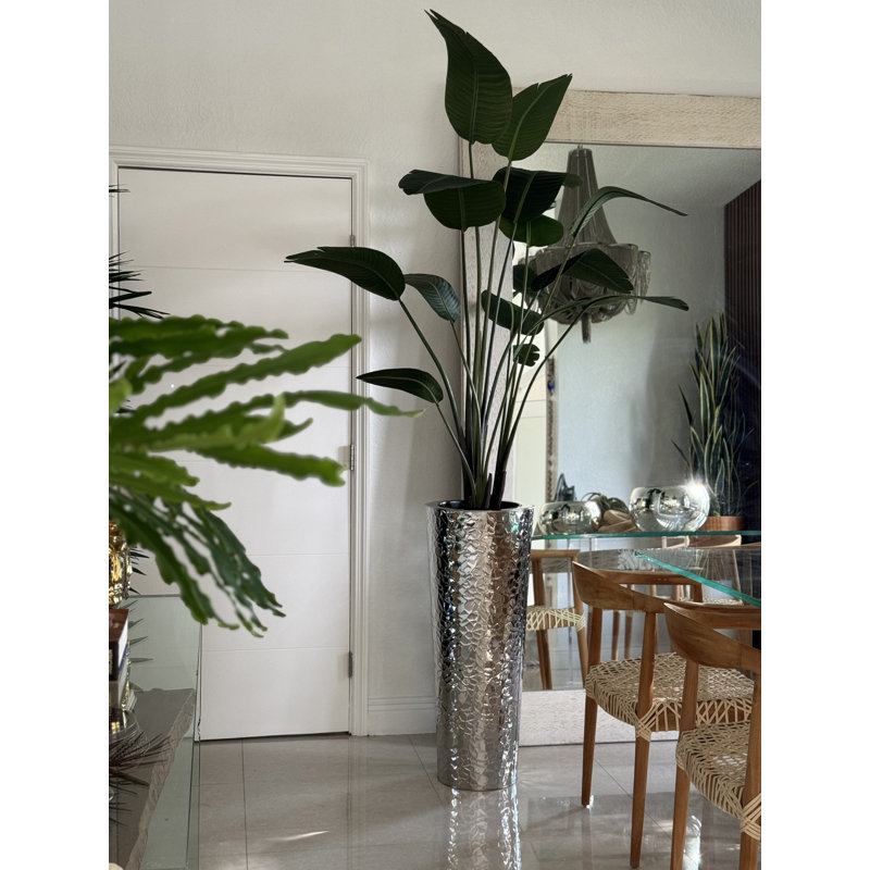 Faux Bird Of Paradise Tree in Metal Planter, Silver, 90" H x 40" W x 24" D