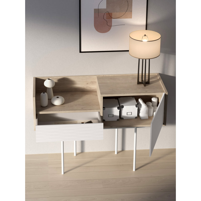 Gad 98cm Console Table, Light Oak/White, Blanc, 84cm x 122cm x 41cm