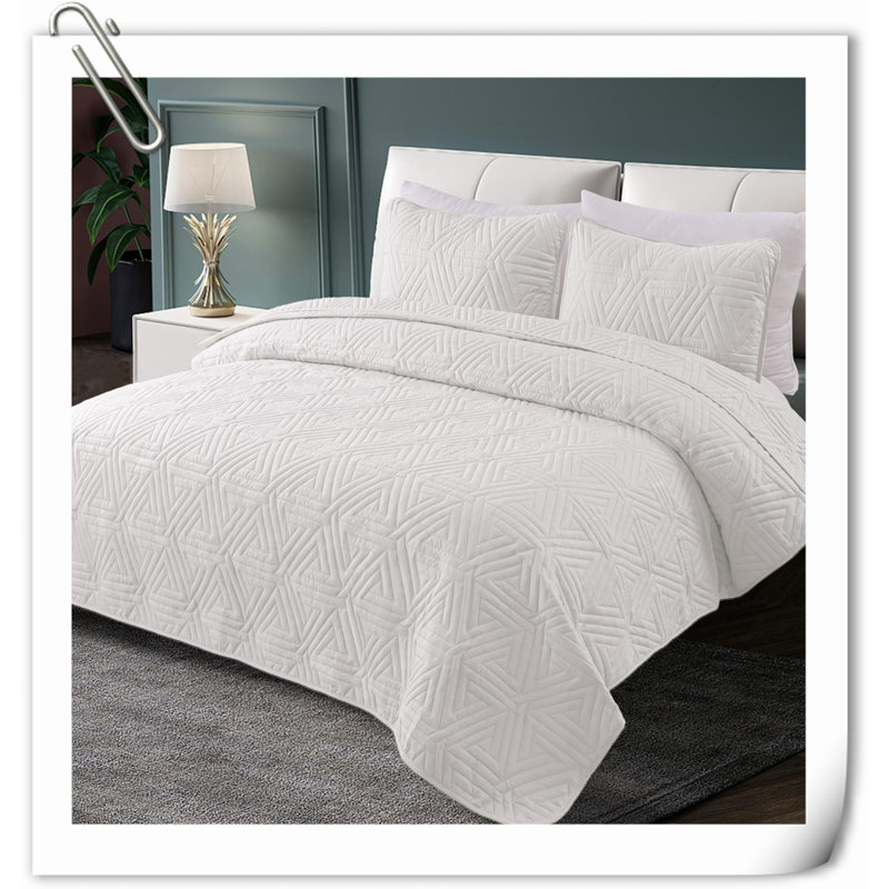 Ensemble de courtepointe en microfibre / polyester Quilts, Blanc géométrique