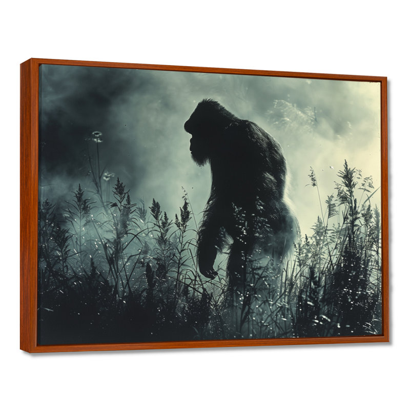 Silhouette d'ombre noire et grise Bigfoot - art mural Bigfoot, Toile avec cadre flottant brun, H 34 po x l 44 po x P 1,5 po