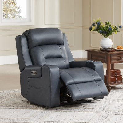 Olathe Oversized Genuine Leather Dual Motor Lay Flat Power Recliner With Power Headrest