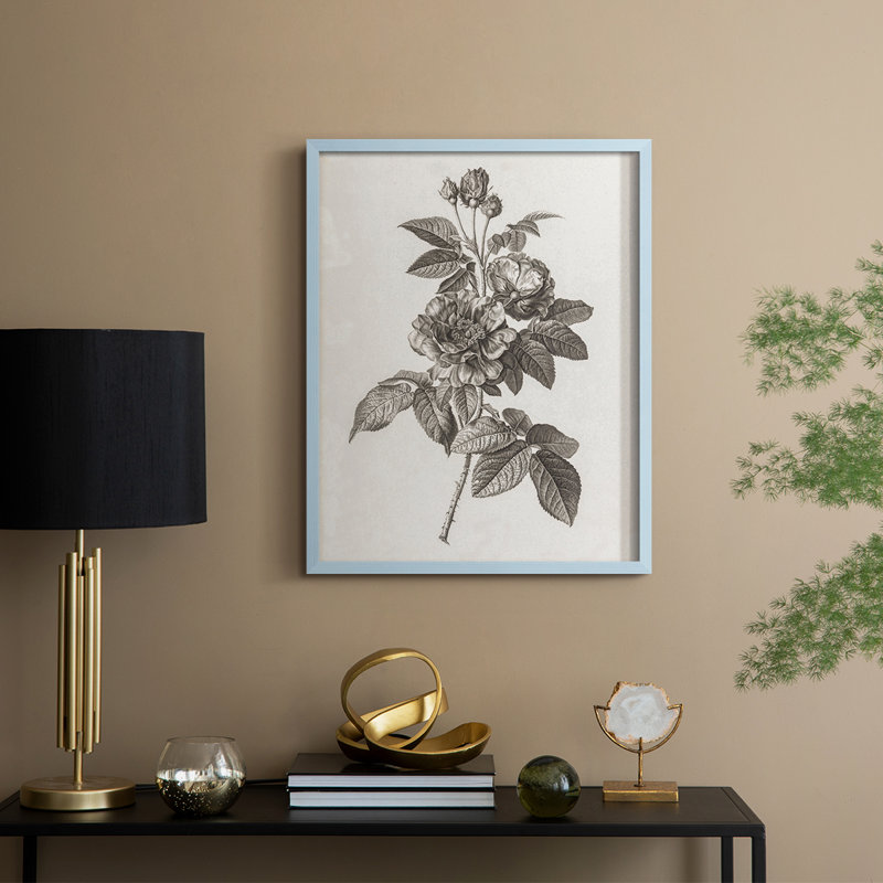 Impression florale vintage encadrée CECXVI - bois massif, Bleu, H 30 po x l 24 po