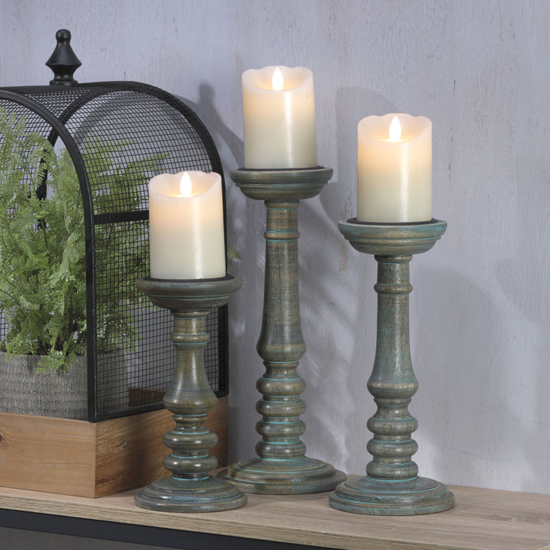 Elements 3 Piece Wood Tabletop Candlestick Set