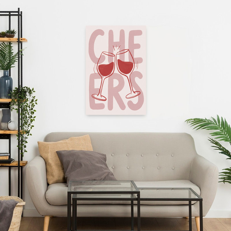 Cheers Wine Toast, art mural romantique contemporain, H 24 po x l 16 po