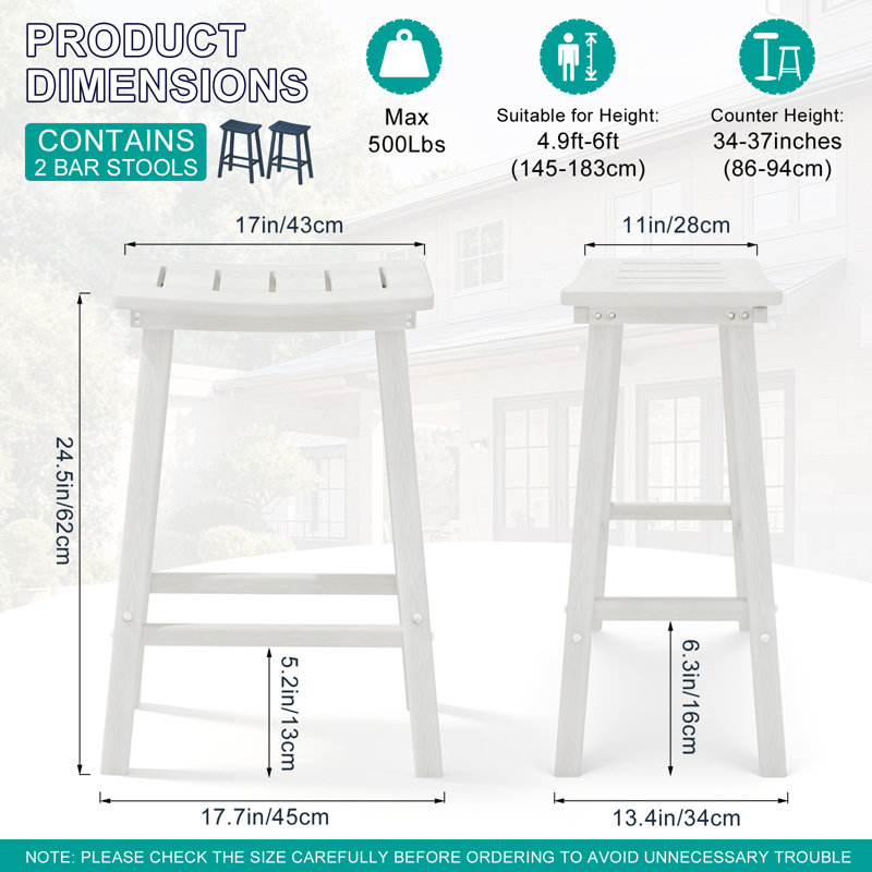 Tabouret de bar 24 po Hdpe Poly Lumber, 2, Blanc, 24"