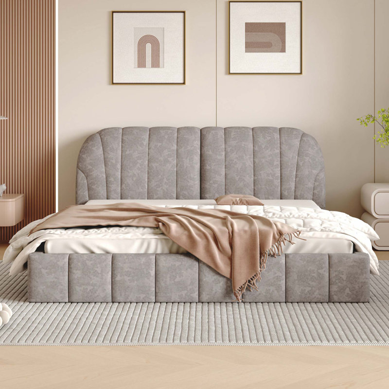 Lit plateforme tapissier avec tissu épais, polyester