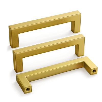 Brushed Brass Cabinet Pulls Kitchen Cabinet Handles - LSJ12GD90 Modern Square Drawer Dresser Pulls 3-1/2 Inch Hole Centers 20 Pack