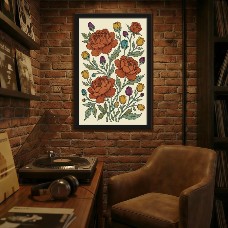 Motif floral de plantes et de fleurs avec des roses oranges et des tulipes jaunes