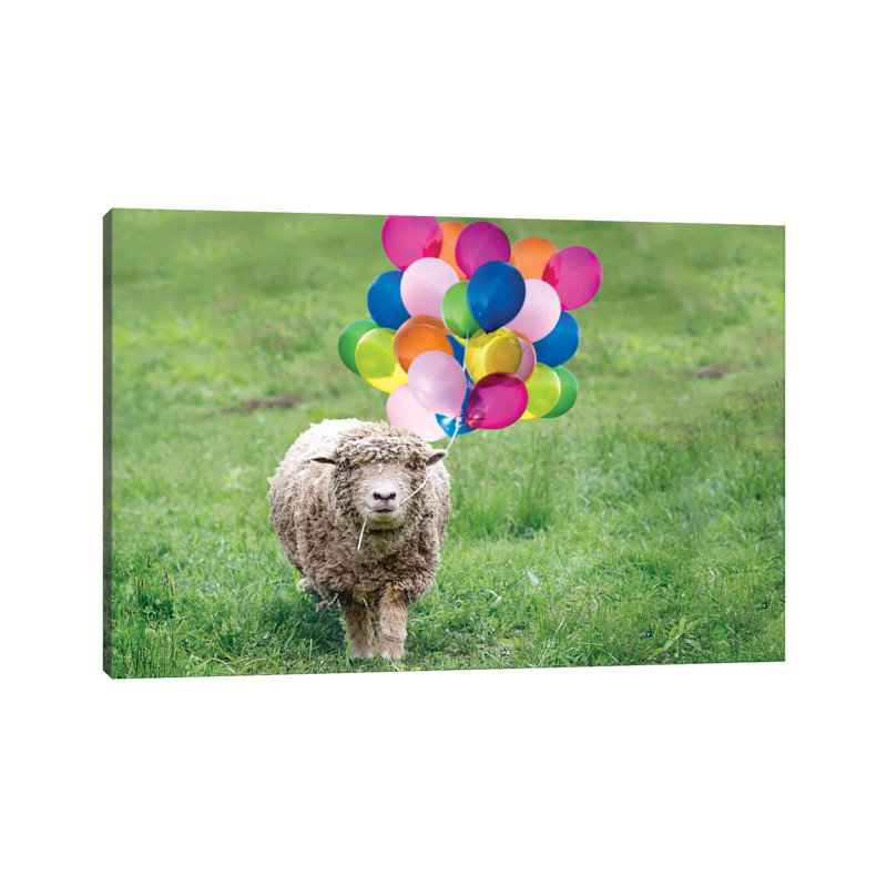 Babydoll Sheep Party Balloons by Karen Burke - Wrapped Canvas Print, 20.32cm H x 30.48cm W x 1.905cm D