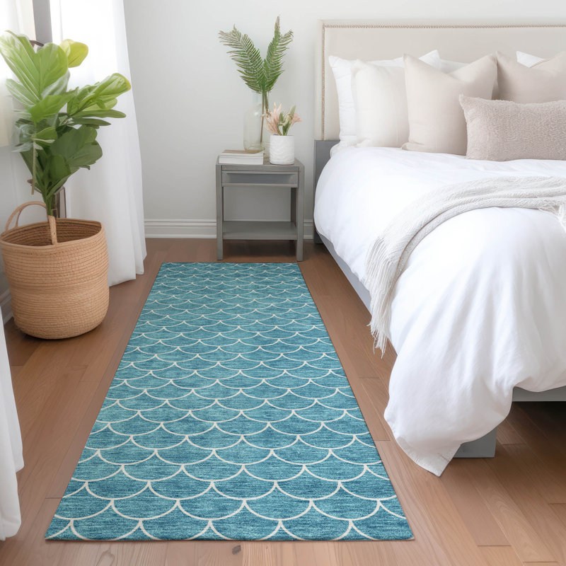 Premium Machine Washable Prisco Teal Rug, Runner 2'3" x 7'6"