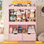 Boîte de rangement pour jouets H 51,7 po, rangement pour animaux en peluche de grande capacité avec 2 tiroirs de rangement mobiles, 3 cubes de rangement, bibliothèque pour chambre d'enfant, salle de jeux (rose)-448700045