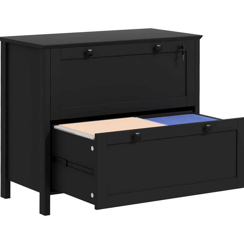 Black 2 Drawer File Cabinet For Home Office. Secure With Lock. Fits Different Sizes. Functional And Stylish. -Coated Particleboard Build. 31.1" L X 15.7" W 28.3" H. 132 Lbs Capacity. Assembly